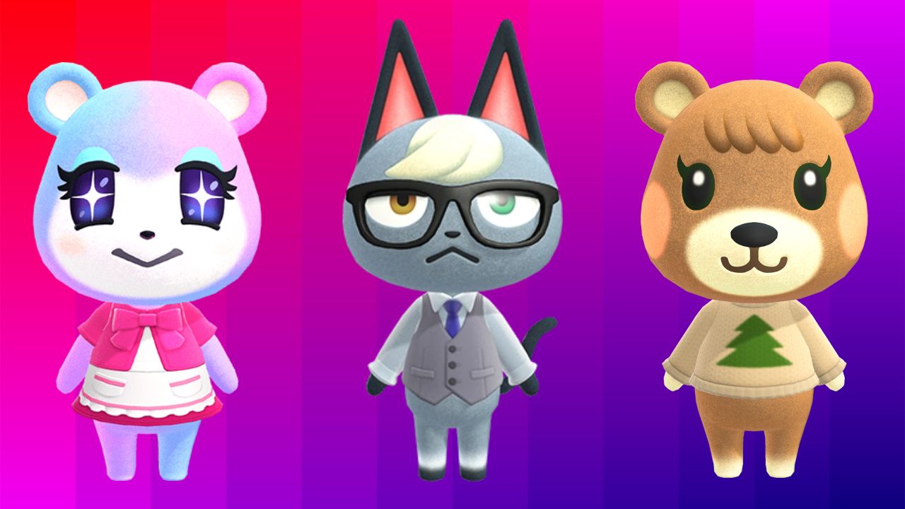 feature image for our animal crossing new horizons tier list guide, the image features 3 villagers from the game, from the left is judy, raymond, and maple