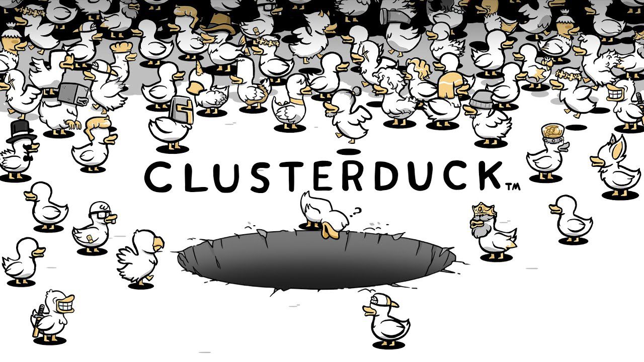 feature image for our clusterduck breeding guide, the image features the game's logo as well as the hole from the game which is surrounded by lots of ducks