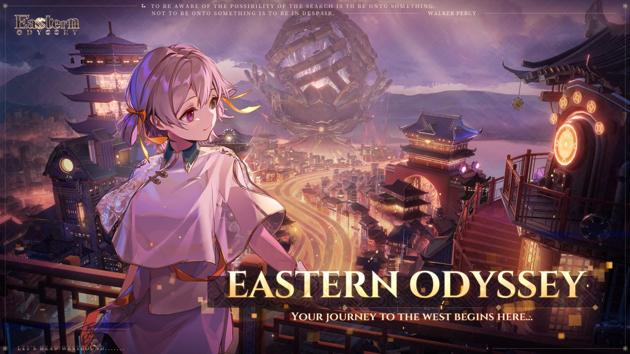 The featured image for our Eastern Odyssey tier list, featuring the a young woman walking away from a city lit with a golden light.