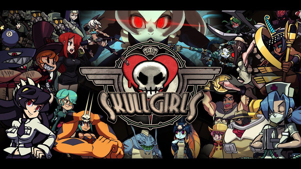 feature image for our skullgirls tier list guide, the image features the game's logo and a range of the characters from the game