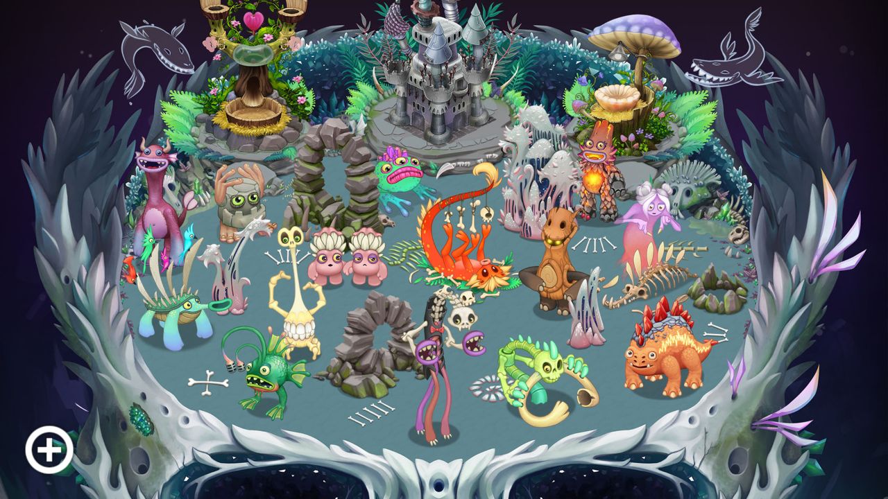 Feature image for our My Singing Monsters island tier list. It shows a large number of monsters on an island.