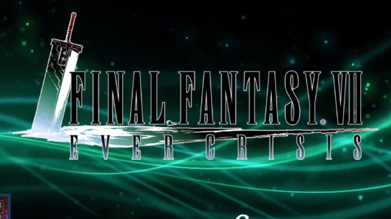 The featured image for our Final Fantasy 7: Ever Crisis tier list, featuring the game's title card floating in a mystical black/green background. A sword sticks out just behind the "F" from Final.