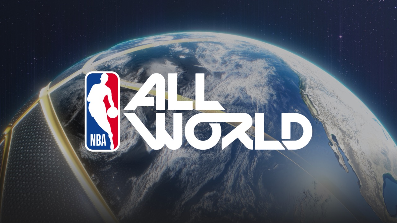 The featured image for our How to walk in NBA All-World guide, featuring the game's logo sitting infront of a picture of Earth.