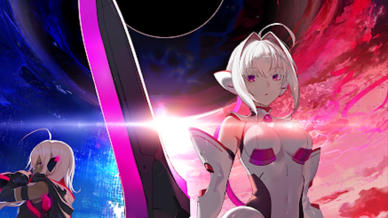 The featured image for our N-Innnocence tier list, featuring two characters. The character on the right is looking towards the camera, and behind her is a red sky. The other character contrasts the one on the right, looking away from the camera with a blue sky background.