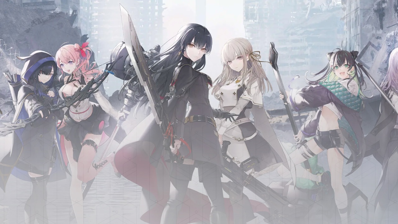 The featured image for our Towa Tsugai tier list, featuring the cast of the game standing in their respected couples, looking at the camera. It's quite a foggy picture, and behind them you can vaguely make out a city.